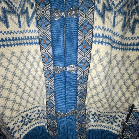 Dale of Norway Vintage Fair Isles Wool Blue & Cream Cardigan SZ S - Picture 6 of 10
